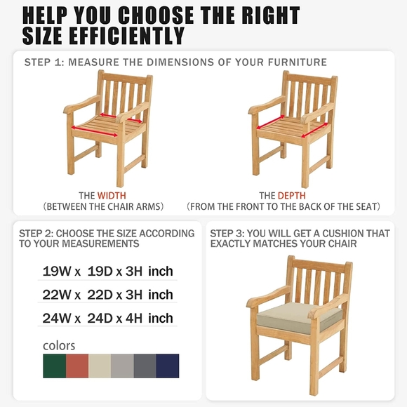 SET of 2 Patio Chair Cushion 19 x 19 Inch Waterproof Outdoor Seat Cushions,Beige - Picture 2 of 5